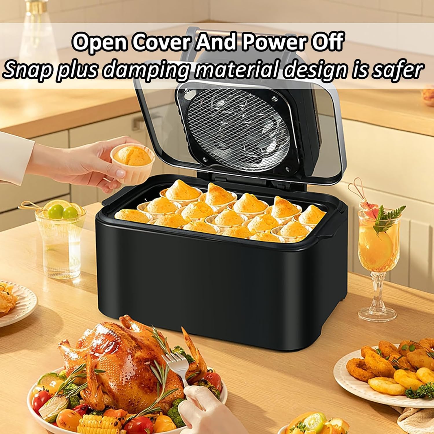 Horno Freidora De Aire Digital con Ventana Transparente, Pantalla Táctil Ajustable Y Cesta Antiadherente Extraíble para Una Cocina Saludable.