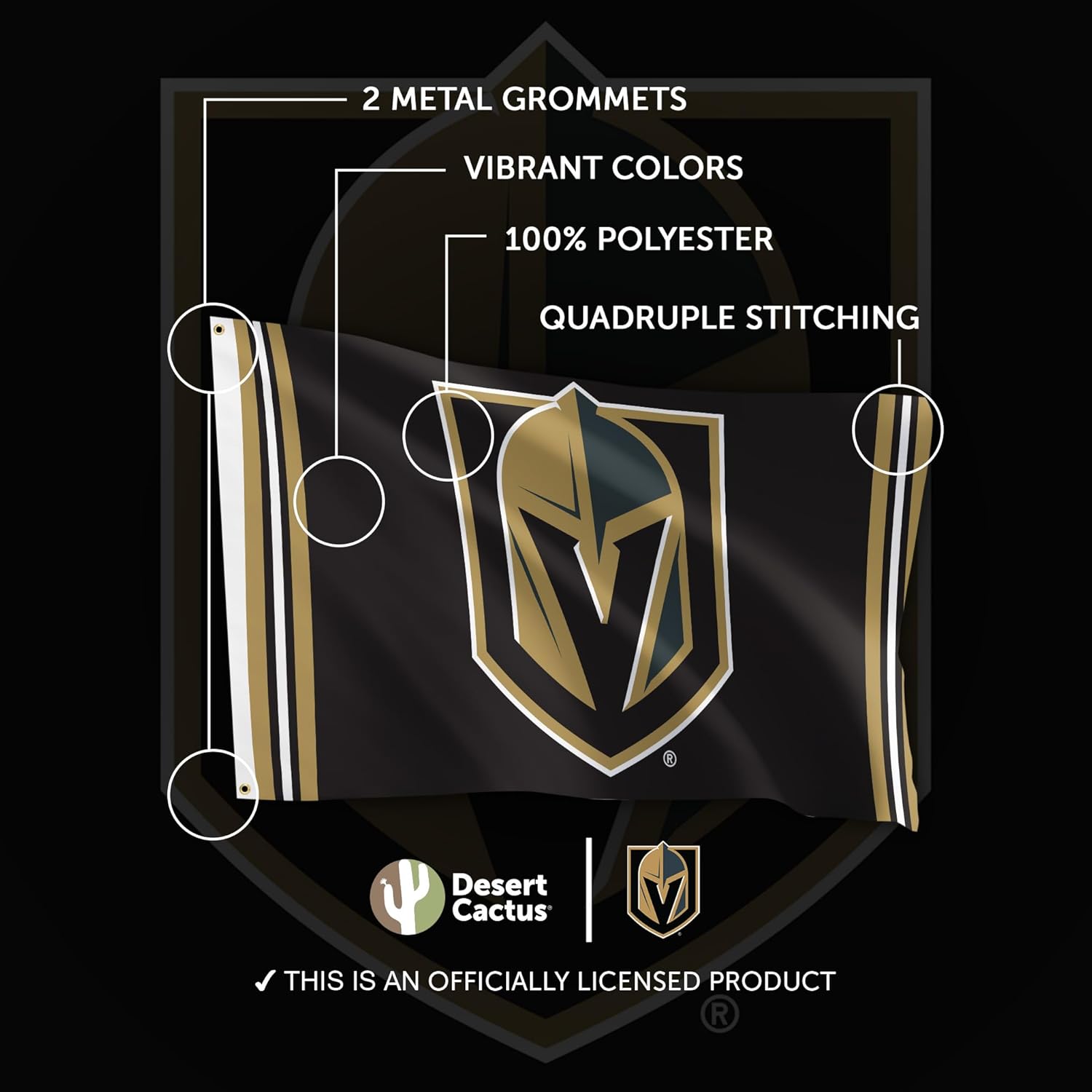 Desert Cactus Las Vegas Golden Knights Flag NHL 100% Polyester Indoor Outdoor 3x5 feet National Hockey League Team Flags (Design A) - Image 4