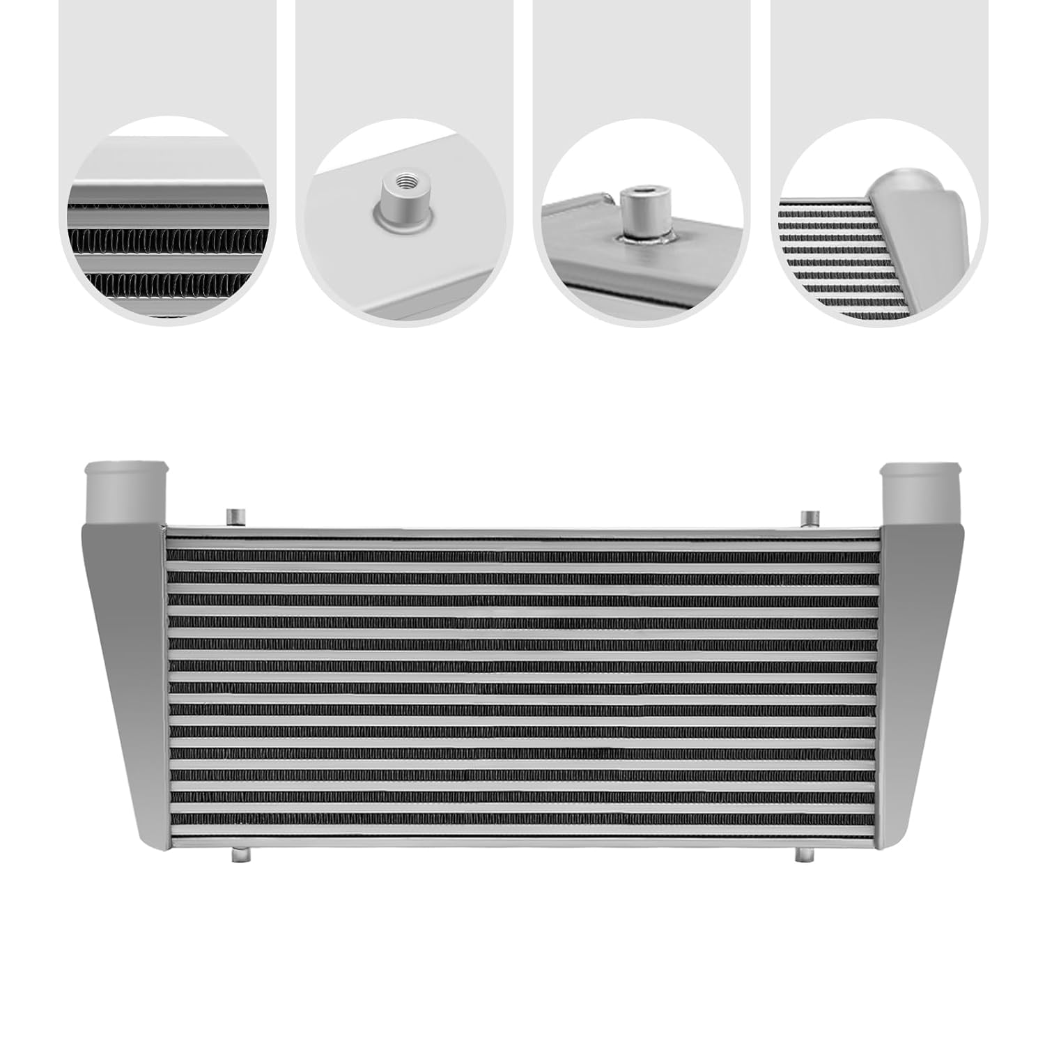 Intercooler, 29"x13"x2.75" Universal Full Aluminum Intercooler Kit, 2.5" O.D In/Out One Side Top Feed Turbo Front Mount Intercooler, Direct Replacement Silver
