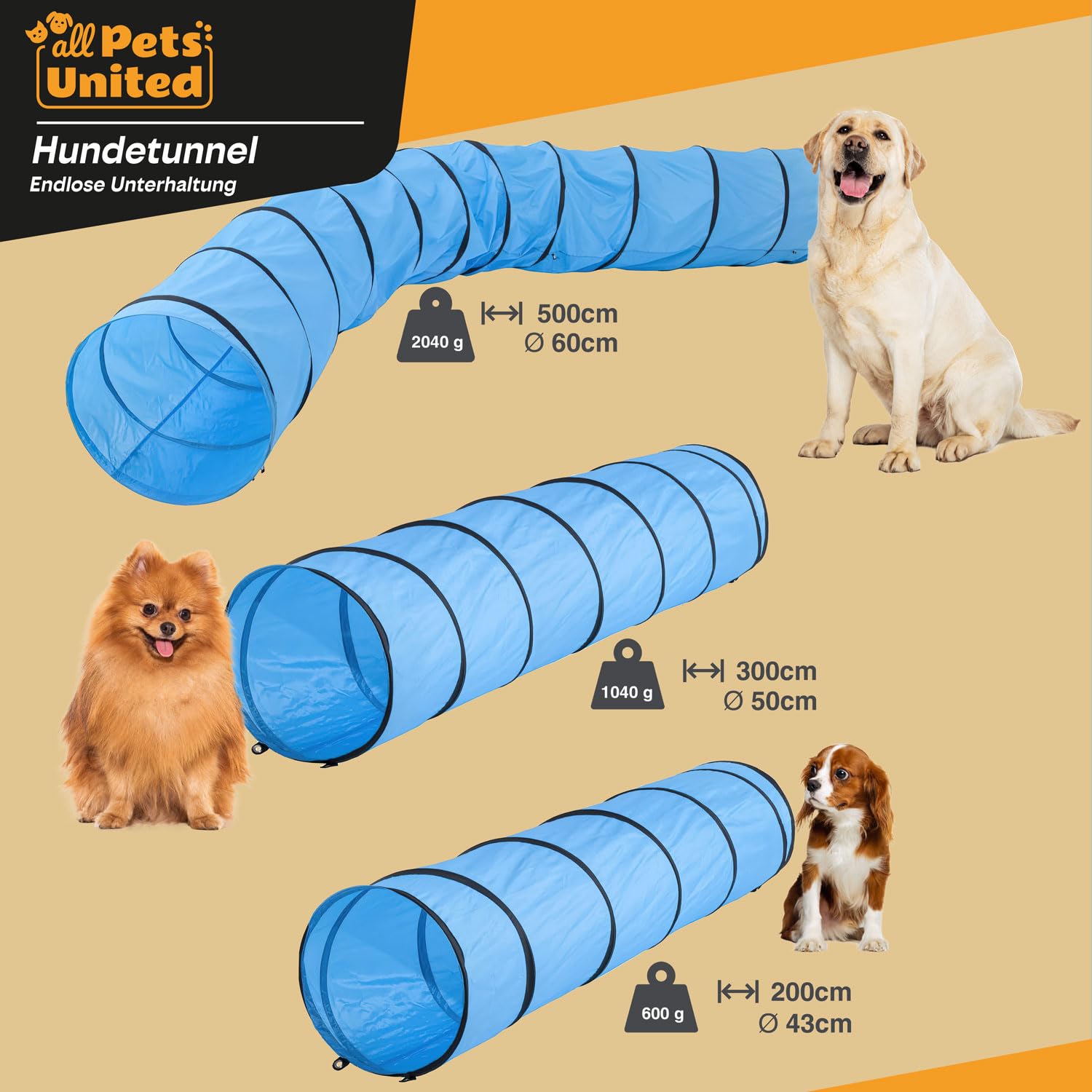 Tunnel d'agilité pour Chien - Tunnel de Jeu pour Chien Tunnel d'agilité Grotte pour Chien INCL. patères et Sac de Transport (500 cm)