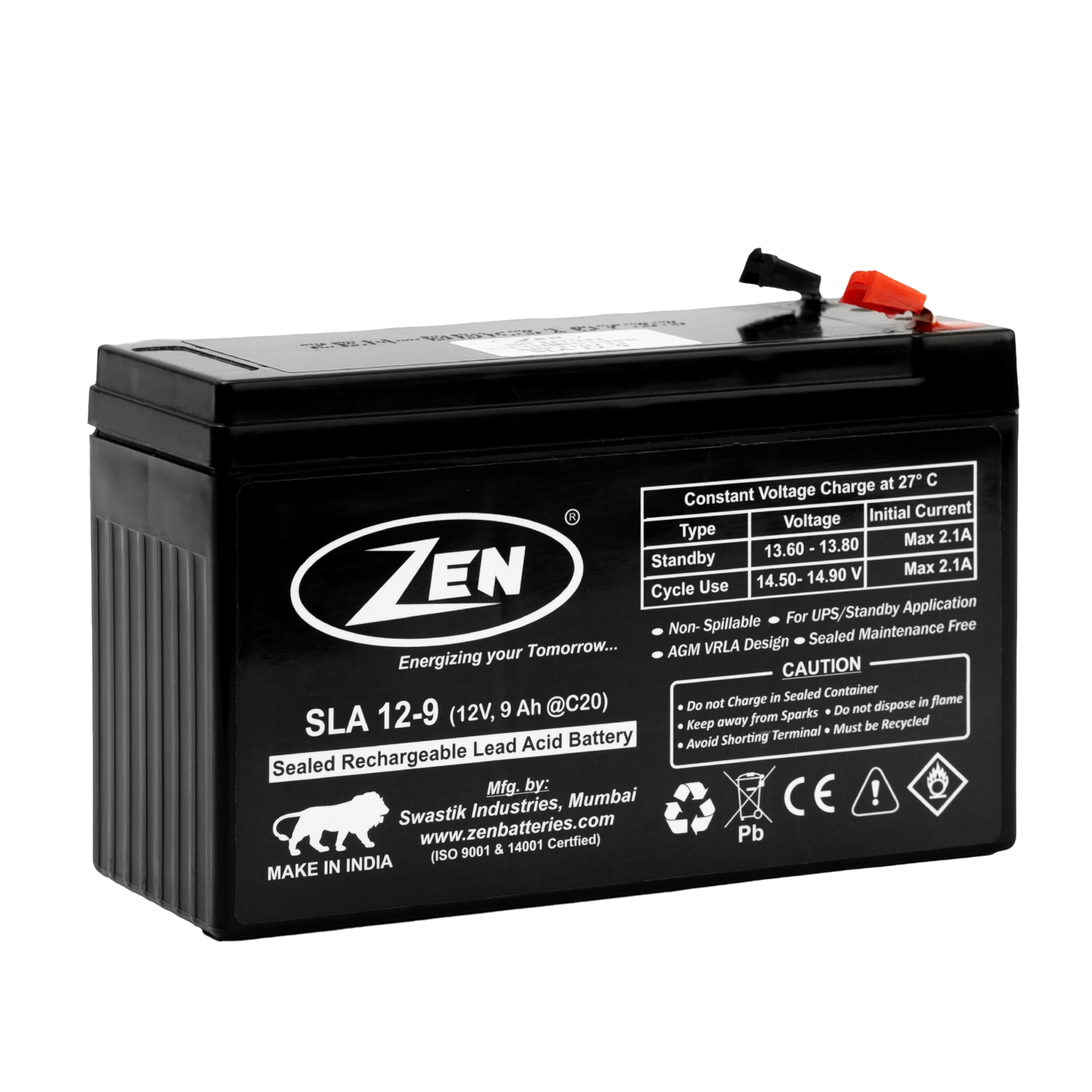 ZEN 12 Volt 9 Ah SMF/VRLA Battery |Solar for UPS, Inverters, and Solar Applications.