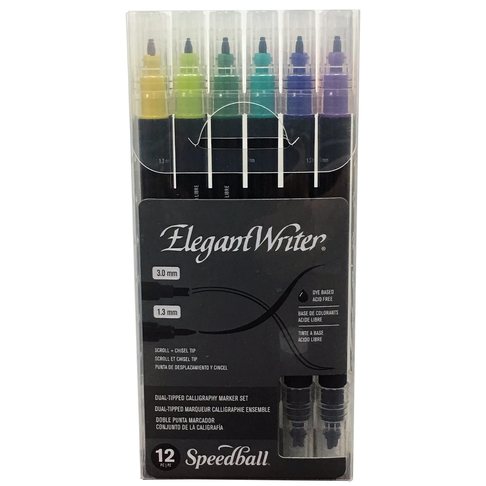 Speedball Elegant Writer Dual-Tipped Marker Set of 12 - Refillable Marker Pens