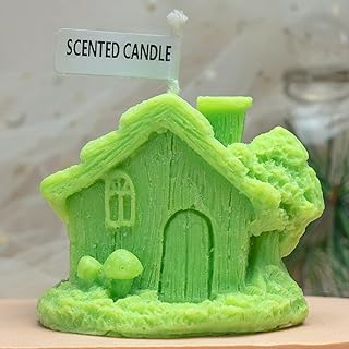 Cartoon House Shaped Scented Candle Funny Gift for Kids,60G Fairy Tale Log Cabin Aroma Soy Wax Decorative Candle for Table Photo Prop Birthday,Prefect for Meditation Stress Relief Mood (Green)
