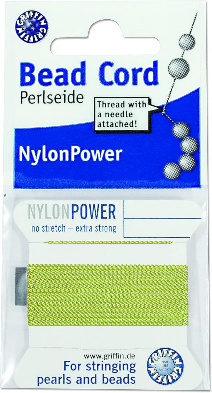 Griffin Bead Cord Nylon Jade #6 - Griffin NylonPower with Stainless Steel Needle Attached – for Knotting Pearls, Gemstones, Crystals and Beads