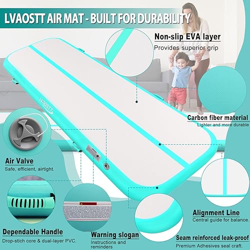 Miniatura 3 de Colchoneta inflable de gimnasia de 13 pies, 16 pies, 20 pies, tapete de aire de 48 pulgadas de grosor con bomba de aire eléctrica para uso