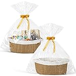 2 Pack Small Woven Basket with Gift Bags and Ribbons, Empty Decorative Gift Chest Box, Cute Baby Gift Basket for Nursery, Cotton Rope Room Shelf Storage Basket wi Handles, All 12x 8x 5,Yellow