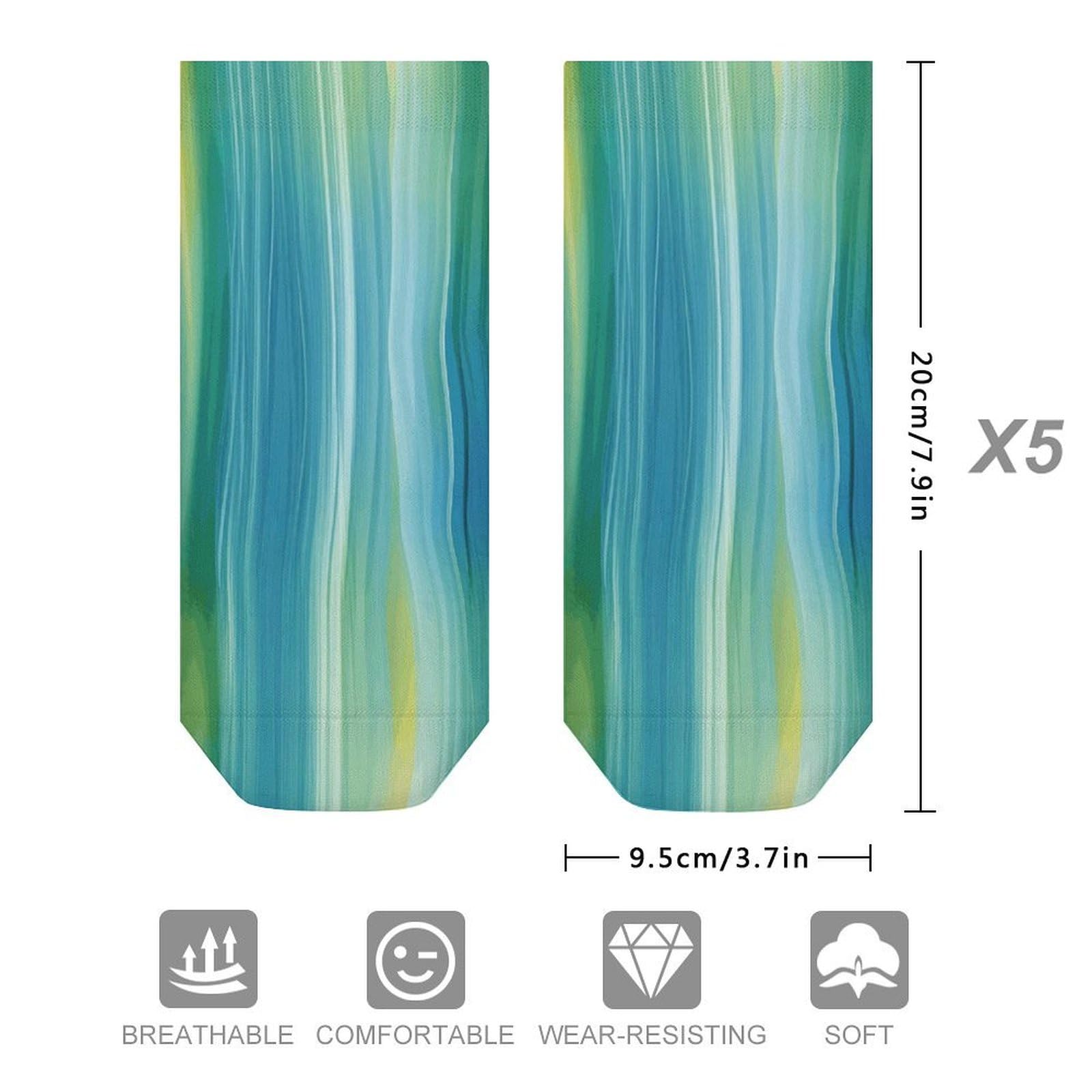 Blue And Green Ankle Socks for Men & Women, 5 Pairs Breathable Soft Low Cut Socks, Stretch Sweat Wicking Sox