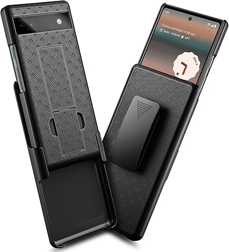 Miniatura 5 de NZND Compatible con Google Pixel 6A Case 5G (2022) con protector de pantalla de vidrio templado (cobertura máxima), carcasa con clip para cinturón,
