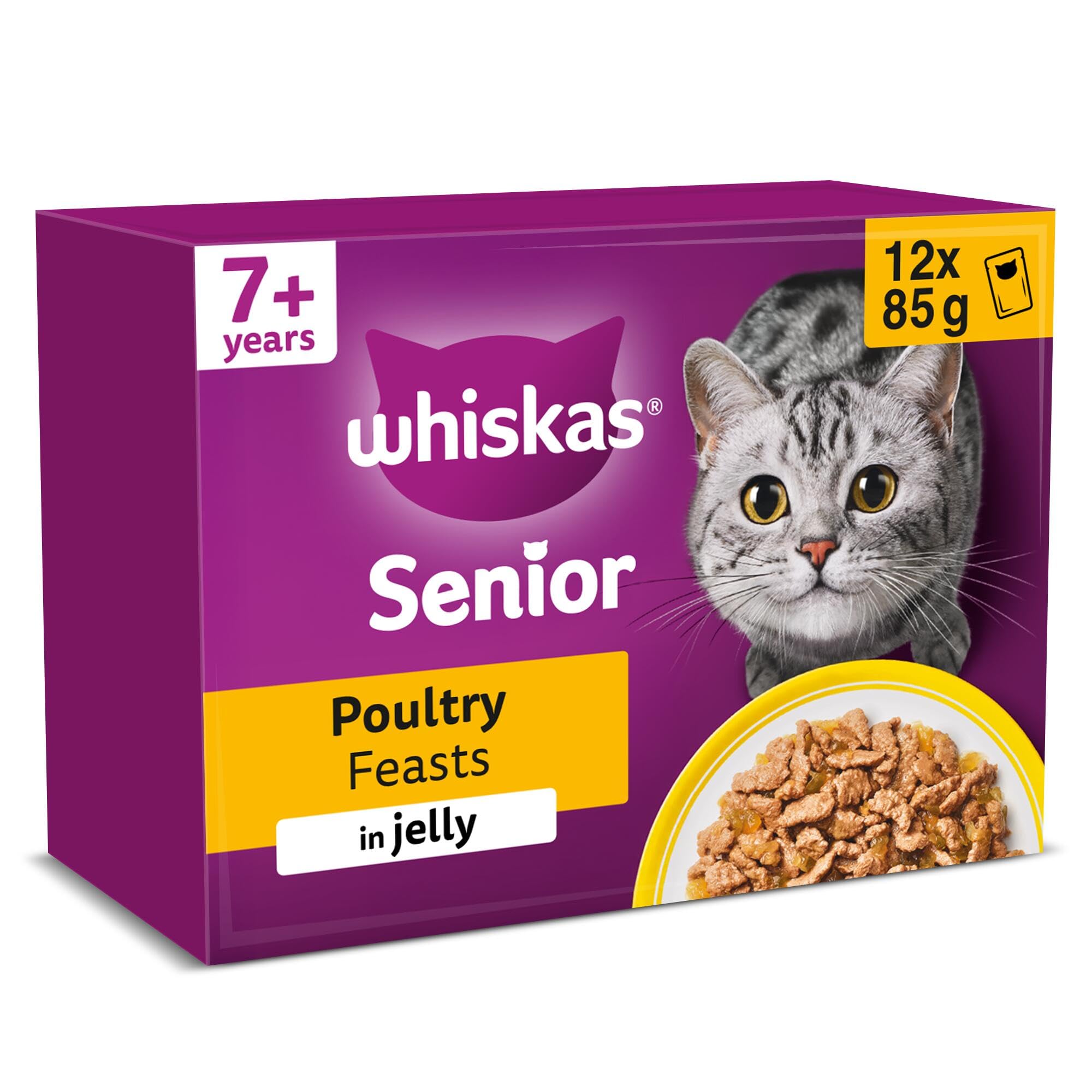 7+ Senior Wet Cat Food Pouches - 12 x 85g - Poultry - Bulk Cat Food - 12 Pouches