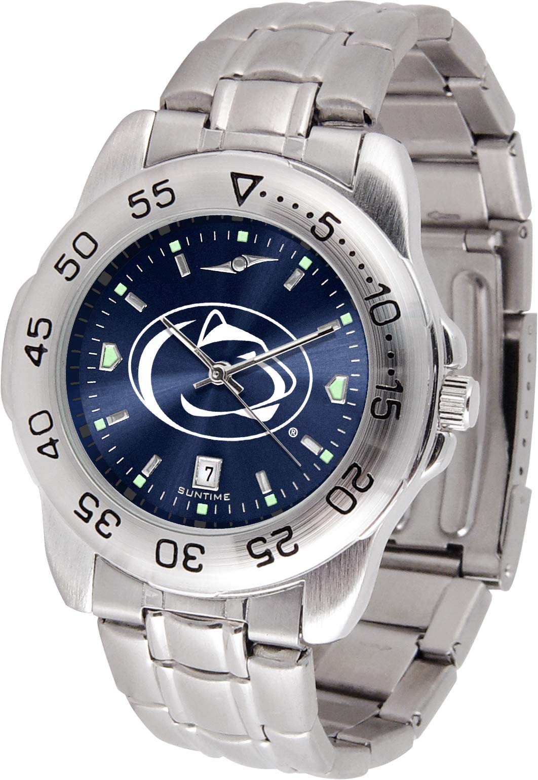 SunTime Men's NCAA Team Sport Watch, 20mm Stainless Steel Strap, Reflective Shiny Dial with Date