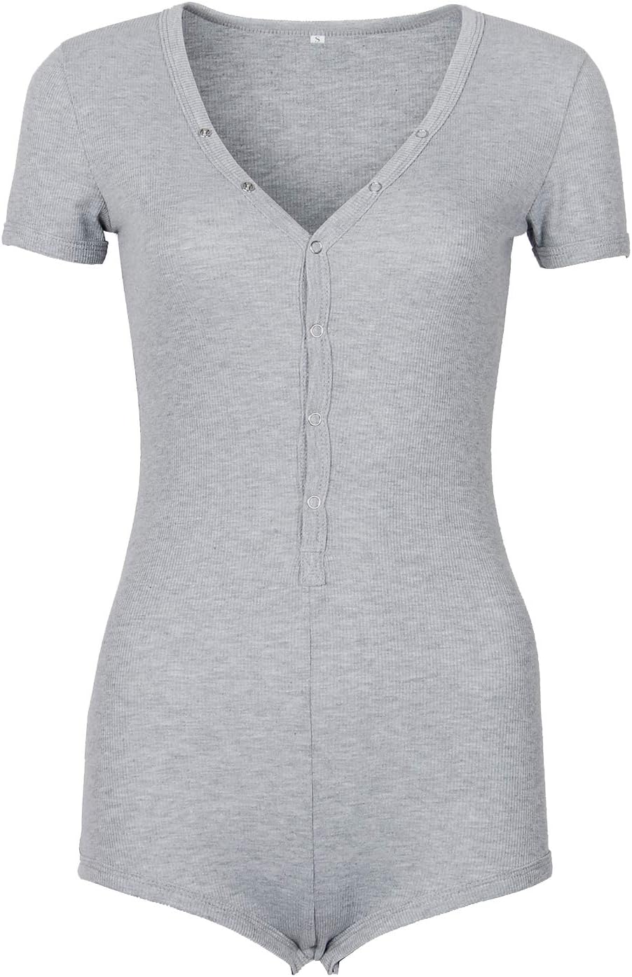 Roselux Women's Sexy Deep V Neck Shorts Short Sleeve Knitted One Piece Bodysuit Sexy Pajama Onesie Bodycon Rompers Overall - Image 3