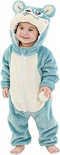 Pelele para bebé recién nacido, unisex, diseño de animales, con cremallera y capucha, mono de franela para otoño e invierno