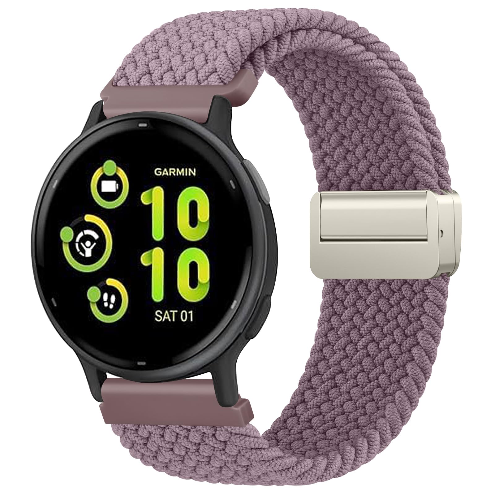 Strectchy Strap for Garmin Vivoactive 5 / Vivoactive 3 Music/Venu Sq/Venu Sq 2 Music/Vivomove Sport/Vivomove Trend, Nylon Sports Replacement Band (Smoke purple)