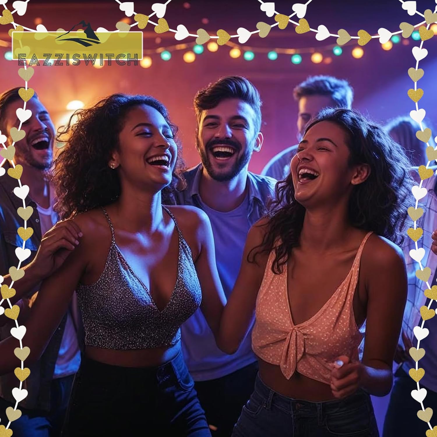 Gold Valentines Day Decorations Garland: Champagne Heart Metallic Glitter Hanging Banner Streamers - Valentines Day Romantic Party Decor for Office & Home - 52 Ft - Image 6