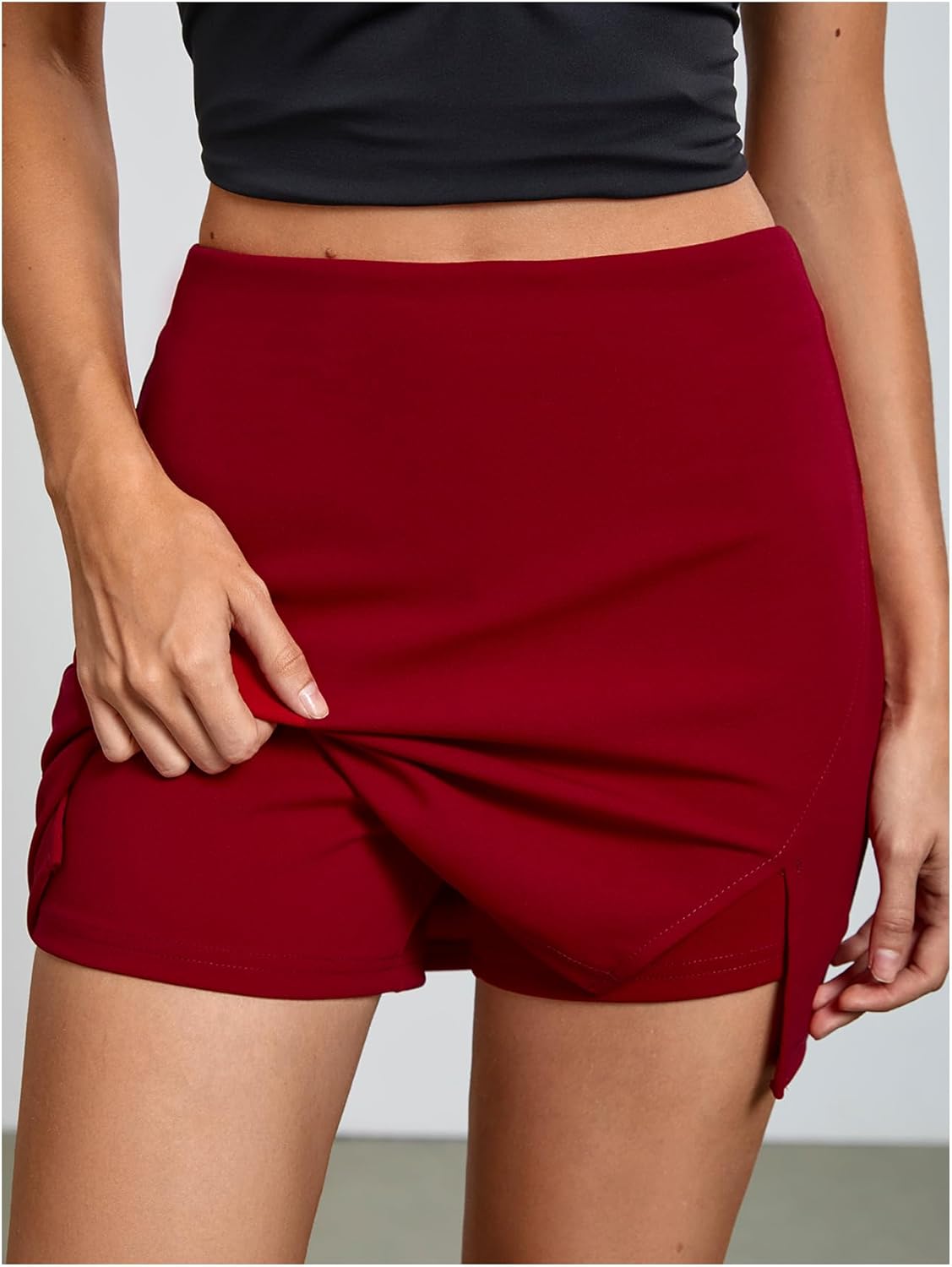 WDIRARA Women's High Waist Split Hem Mini Skirt Side Slit Bodycon Skirts