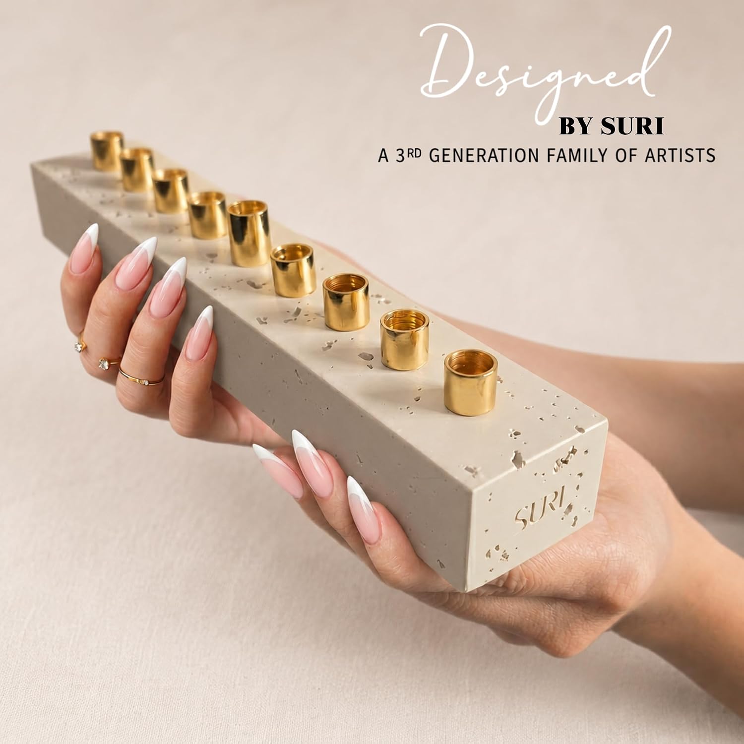 SURI Treventin Menorah - Natural Stone Modern Hanukkah Menorah