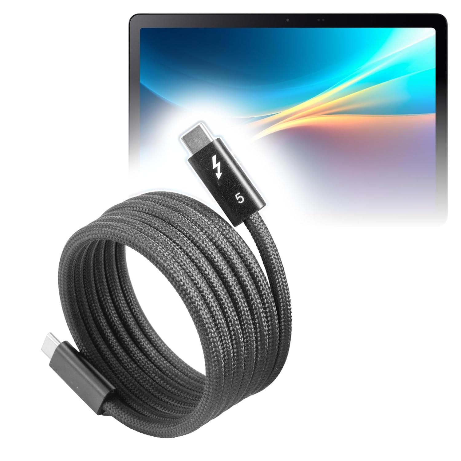 BoxWave Cable Compatible with Acer Iconia V11 - SnapWrap Thunderbolt 5.0 Cable (5ft 240W), Magnetic Self-Coiling Nylon Braided Retractable - Jet Black