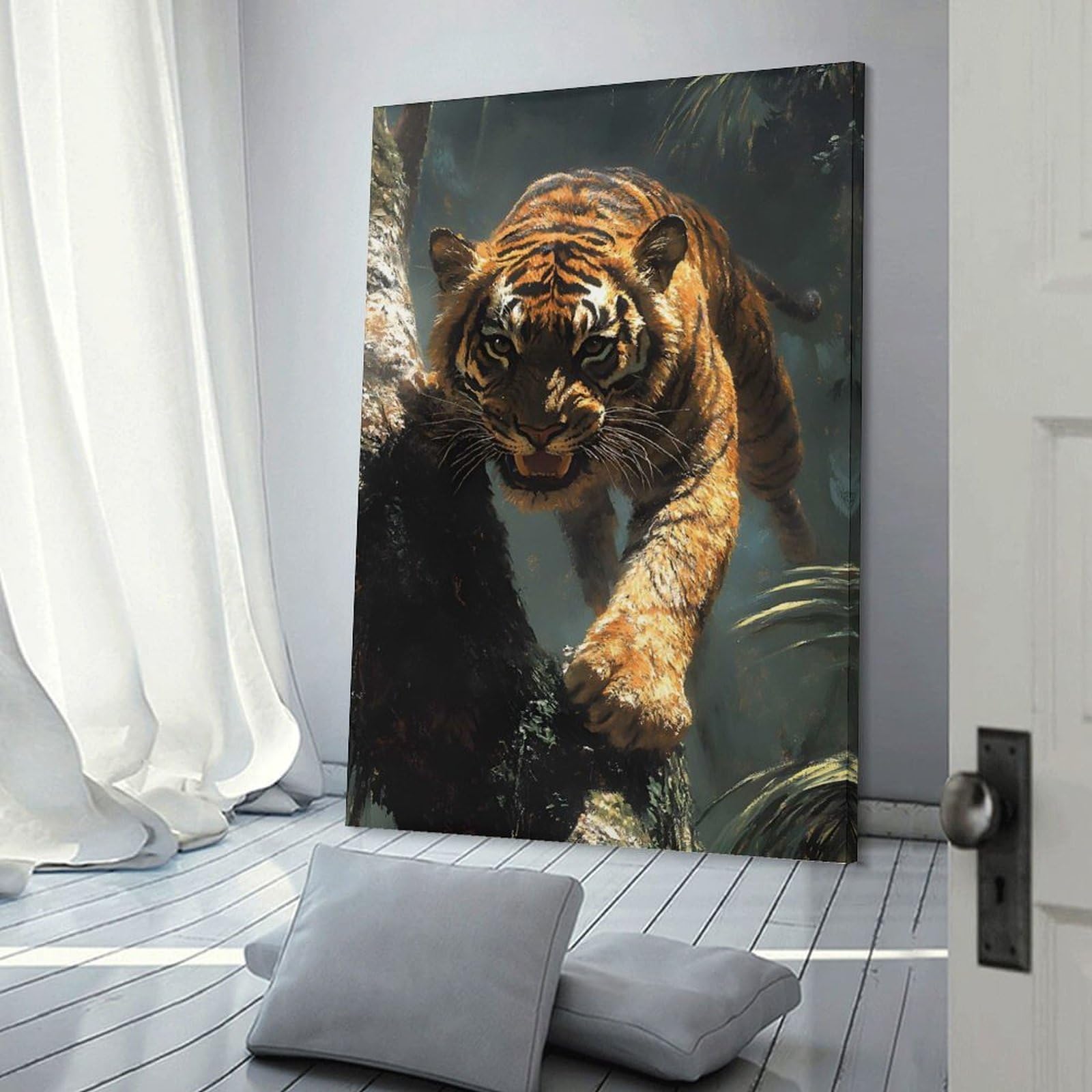 Junmoney Tiger Climbing A Tree Room Decor Wall Art, 20x30inch(50x75cm), for Living Room, Lounge Or Sitting Room, A Home Accent with Warm Character