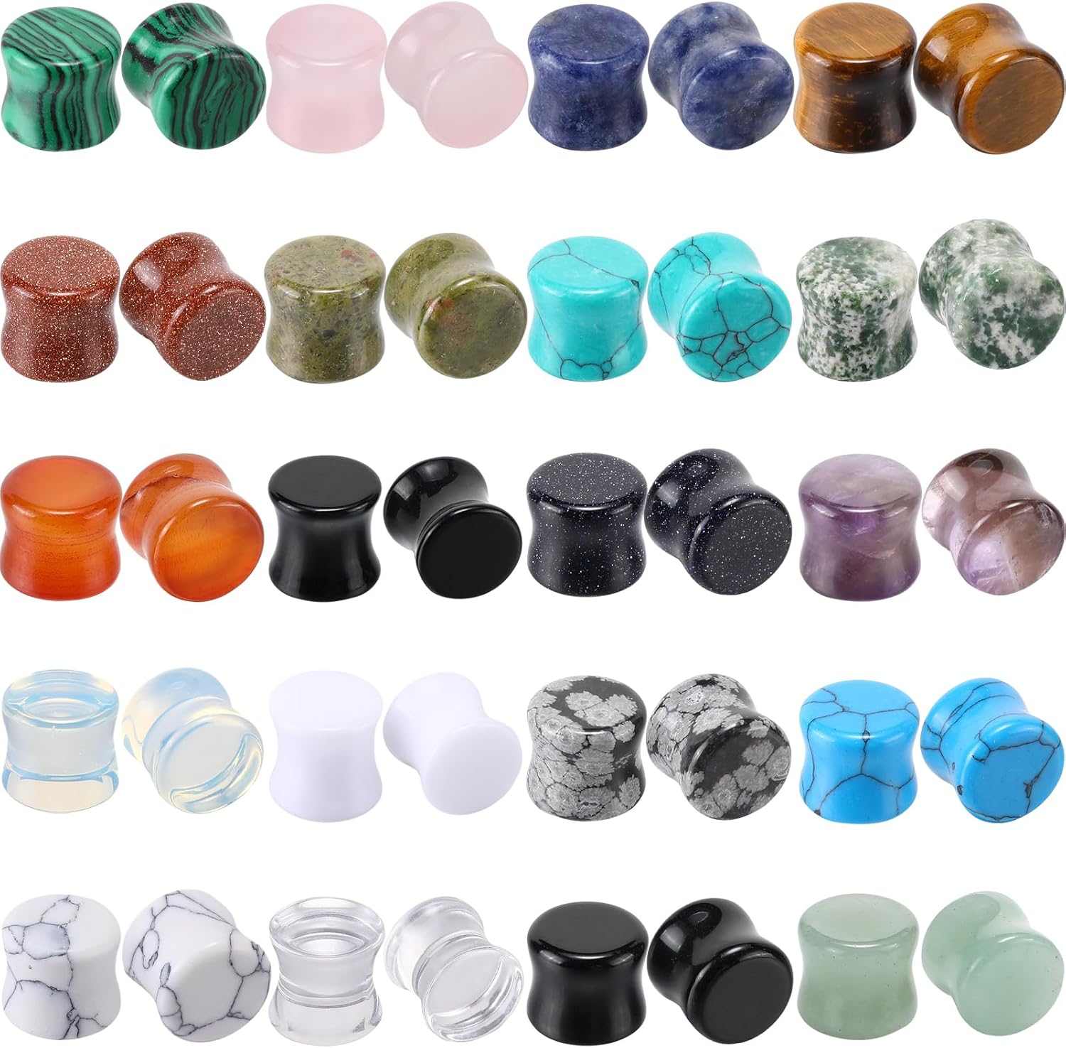 Hotop 20 Pairs 10mm 00g Ear Stone Plugs Tunnels Gauges