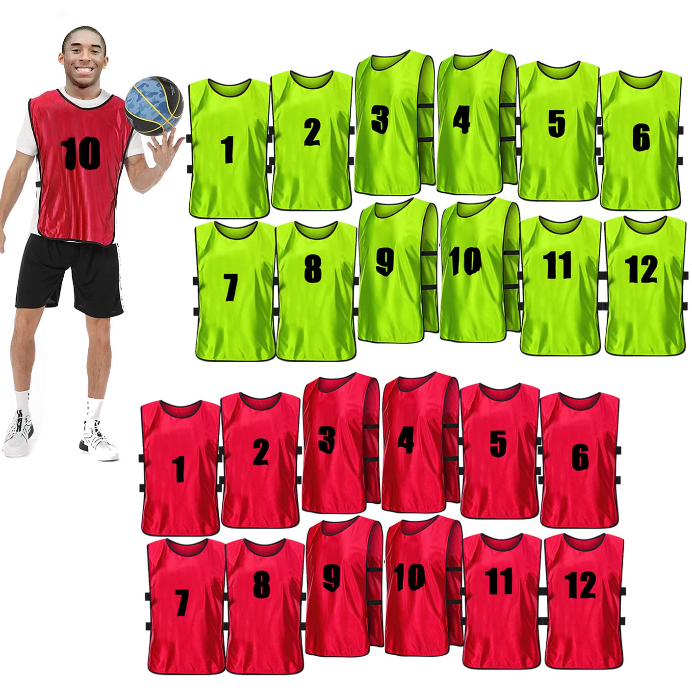 24 Pcs Soccer Practice Vest, Lightweight Numbered Soccer Team Pennies Soccer Lacrosse Training Sport Supplies Scrimmage Vests Practice Jersey for Men Adult Youth-image-44