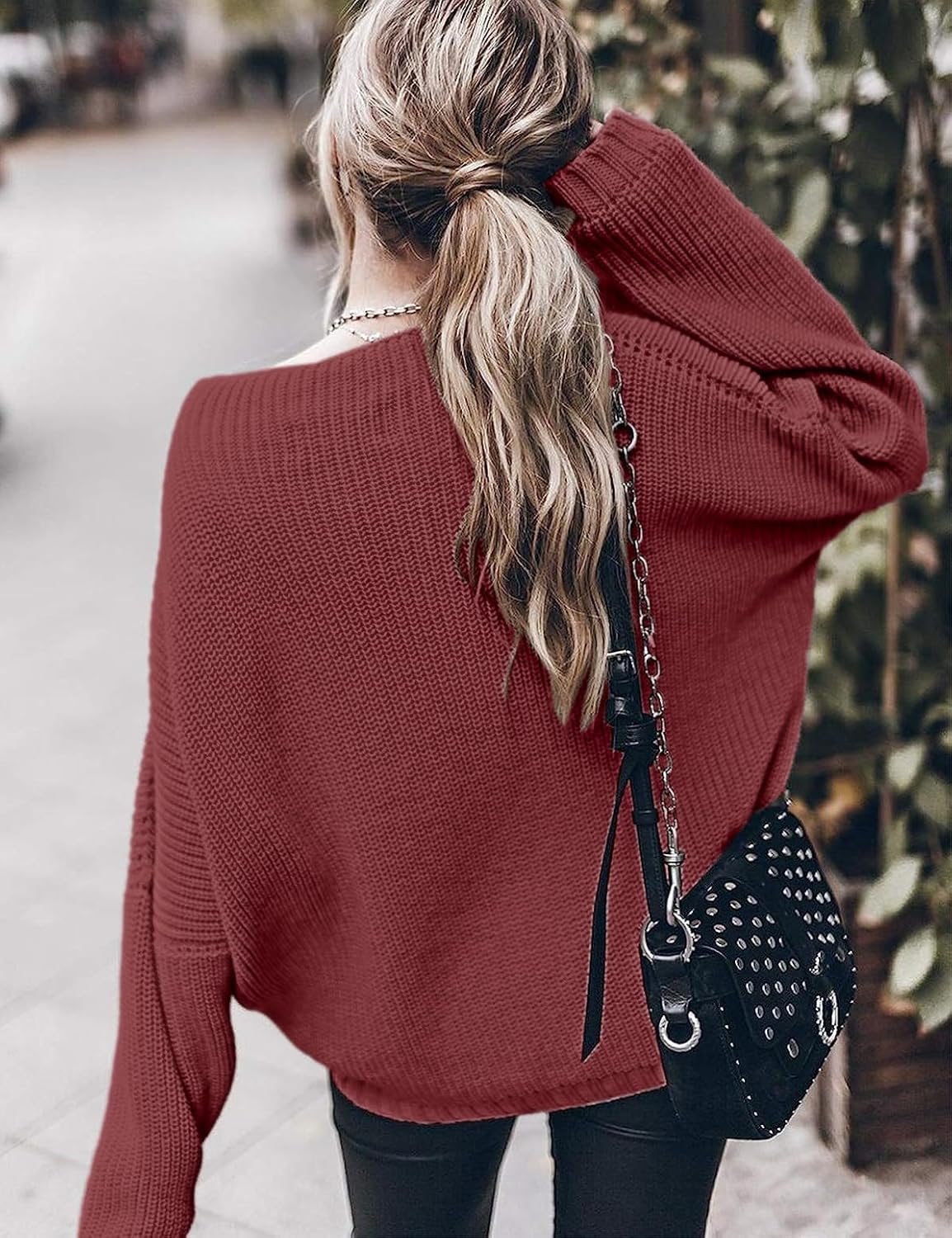 Womens Oversized Sweaters Loose Solid Casual Long Sleeve Mock Neck Knitted Jumper Tops - Image 5
