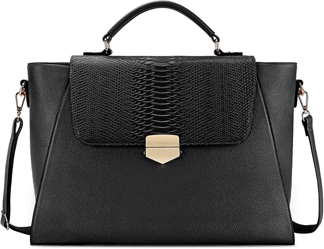 NEWHEY Laptop Bags For Women 15.6 inch Large Ladies Handbags Leather Shoulder Tote Bag Designer Lightweight Briefcase for Office School Work Business Black