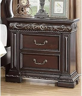 Traditional Bedroom Furniture 2 Drawer Nightstand, Solid Wood Carvings B...