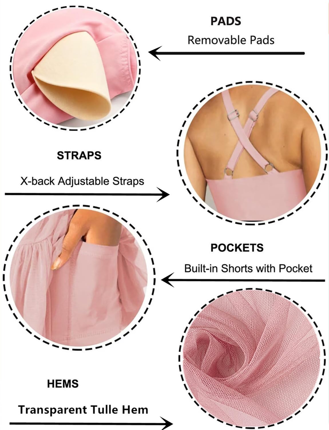 Jinsha Abito da Tennis da Donna Vestito Sportivo Donna Senza Maniche con Reggiseno e Pantaloncini Integrati Abito da Golf Rosa M