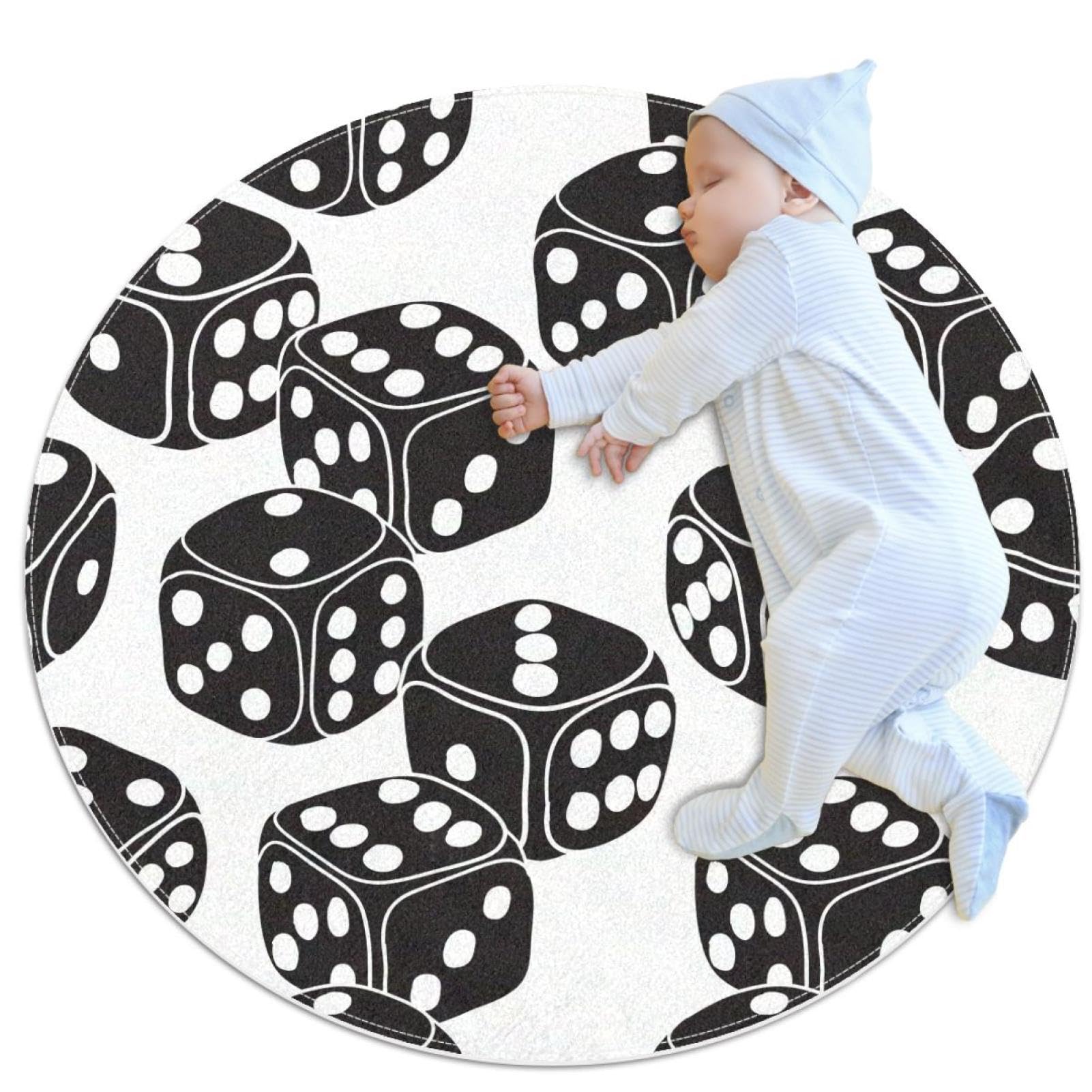 Petit tapis de salle de bain antidérapant rond 1m motif dés et camomille