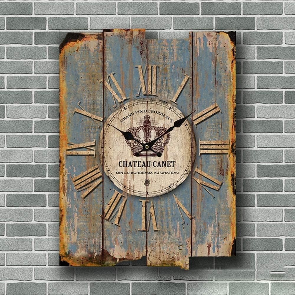 Wall Clock 30 * 39cm Square Wooden Wall Clock Mute Creative Personality Retro Bar Restaurant Cafe Industrial-Style Decorations