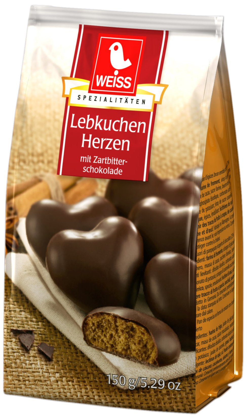 Weiss Lebkuchen-Herzen ungefüllt Zartbitter, 12er Pack (12 x 150 g)