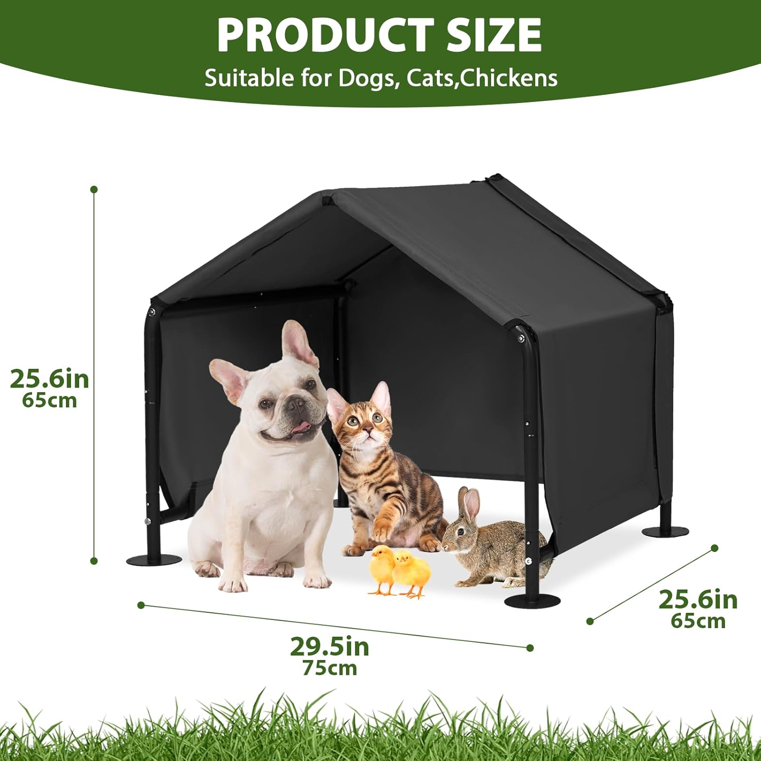 Dog Shades for Outside - Outdoor Dog Canopy for Small Dogs, 29.5”x25.6”x25.6” Outdoor Dog Shade Shelter Pet House, Waterproof Pet Canopy Shelter for Small Animals with Washable Cover, Black