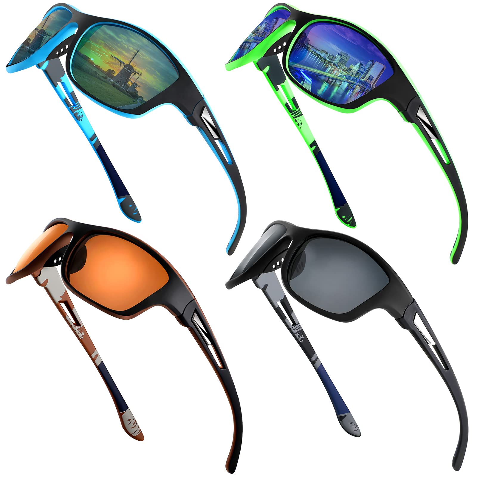 Flutesan 4 Pieces Polarized Sports Sunglasses for Men Driving Cycling Fishing Sun Glasses Men Sports with UV Protection