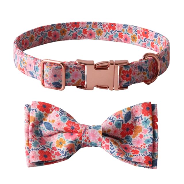 Foto 8 de 8 de Nucelit Juego de collar para perro, correa y corbata, diseño floral