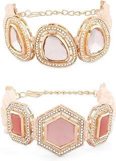 ZAVERI PEARLS Set Of 2 Pink & Gold Tone Multistrand Kundan & Beads Ethnic Bracelet For Women-ZPFK16849 Price In India