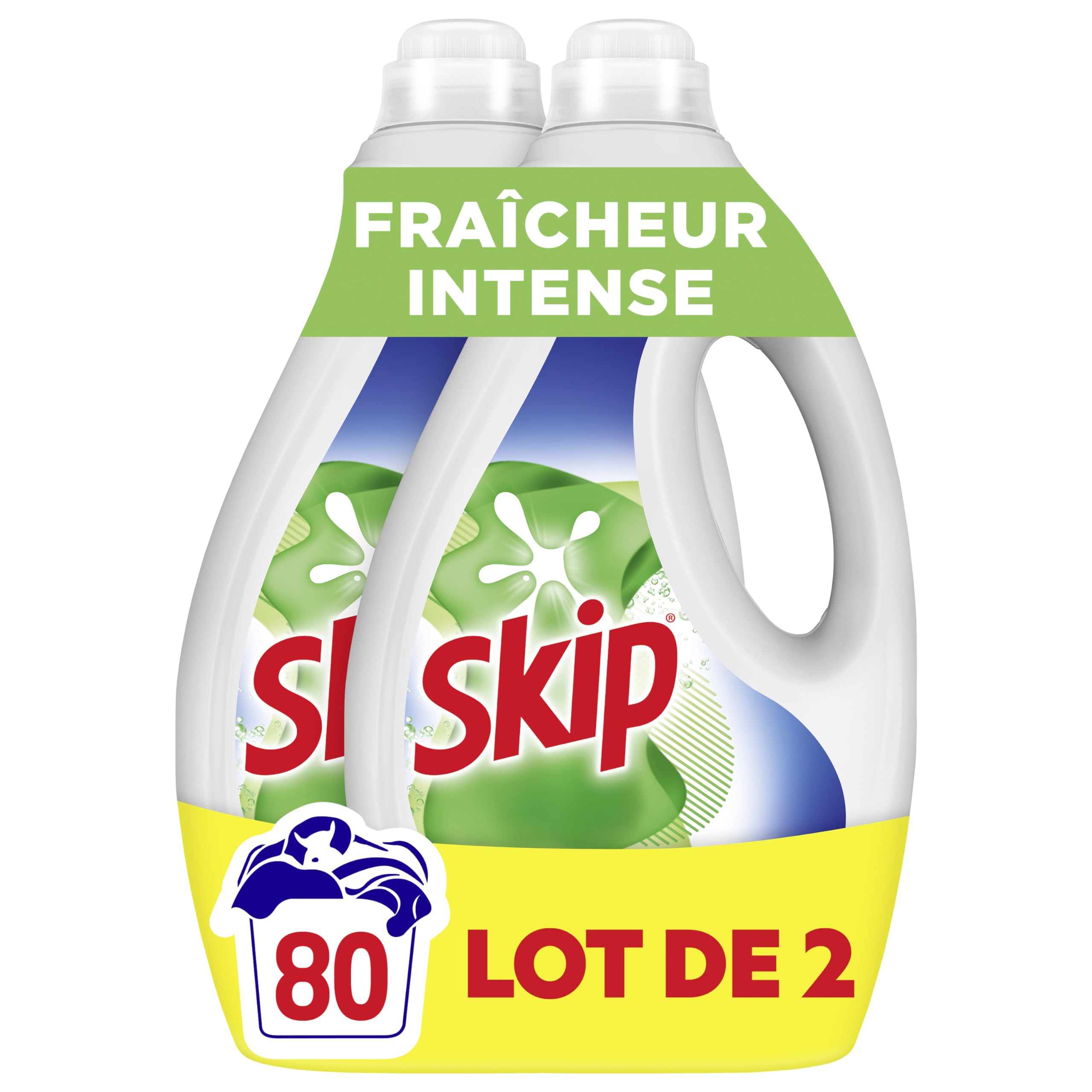 Skip - Lessive Liquide Fraicheur Intense - Action Détachante Efficace - 100% impeccable, éclatant et délicatement parfumé - 2x40 Lavages