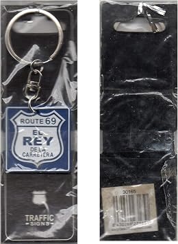 EL Rey Route 69 Keychain Key Rings Rubber Traffic Signs 4x1,5 Blue and White