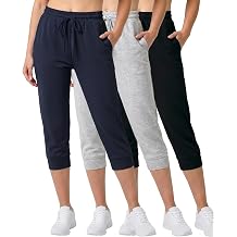 Real Essentials 3-Pack Womens Ultra Soft Lounge Capri Joggers Sweatpants Athletic Yoga with PocketsAvailable in Plus Size