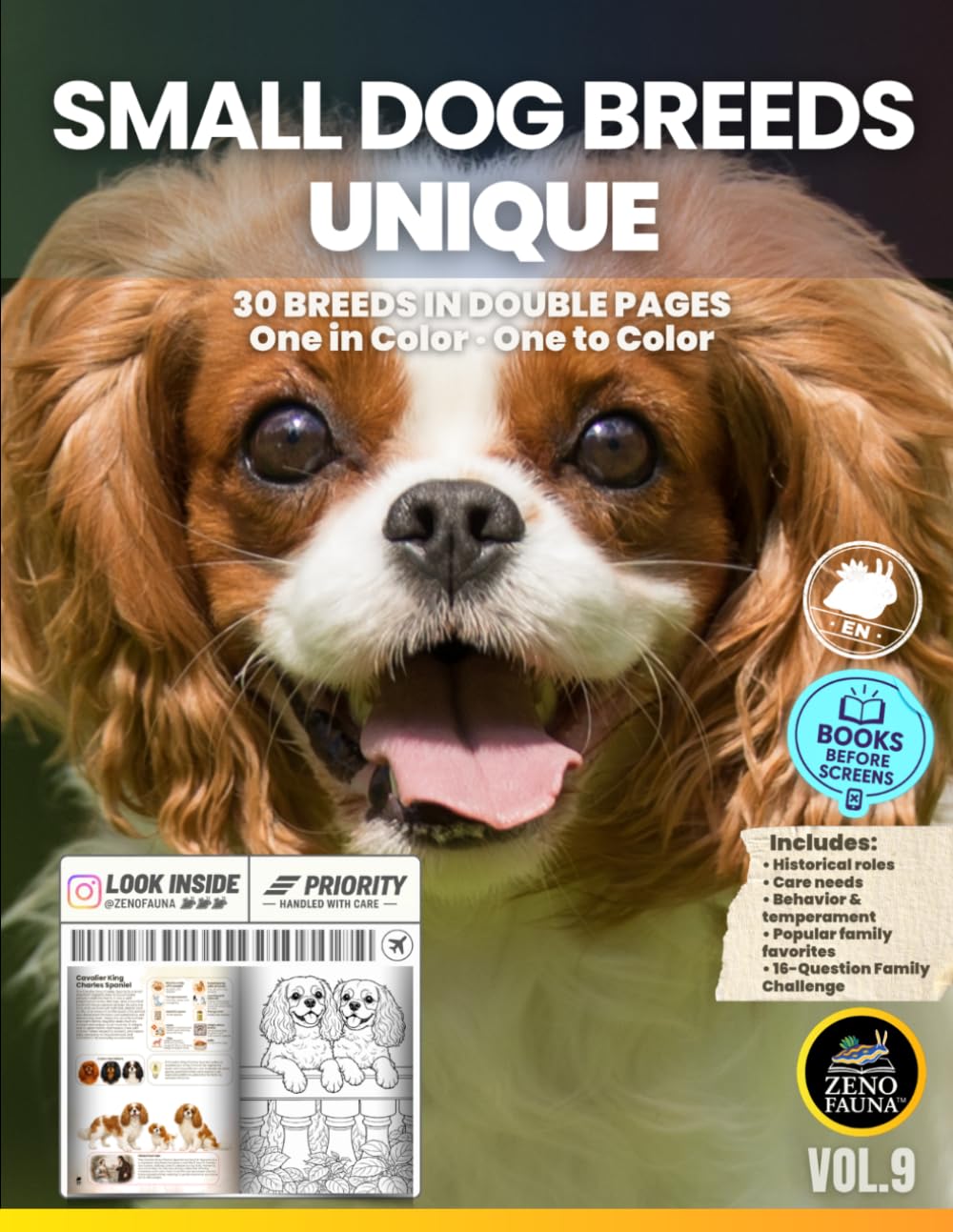 Dogs: Small Dog Breeds – Unique: 30 Breeds in Double Pages | One in Color and One to Color (Unique Animals)