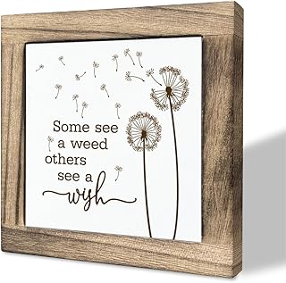 インスピレーションを与える木製サイン ボックスウッドプラーク デスク装飾 タンポポサイン 木製プラーク ギフト 卓上 エレガントな室内装飾 ファームハウス装飾セット 新築祝いの贈り物 Some See a Weed Others See a Wish