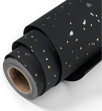 Homeral Wrapping Paper Roll-17inch x 16.5ft Black with Silver and Gold Foil Flake for Halloween, Christmas, Birthday, Wedding, Bridal Shower, Party
