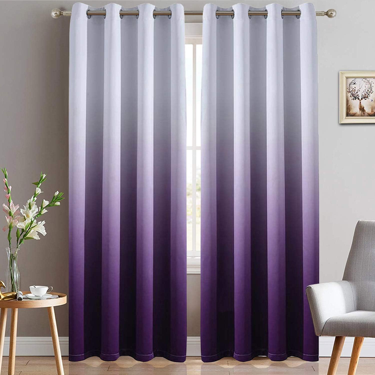 Yakamok Thermal Insulated Grommet Window Drapes Gradient Color Ombre Purple Blackout Curtains Room Darkening Panels for Bedroom (Purple, 52W x 96L / 2 Panels)