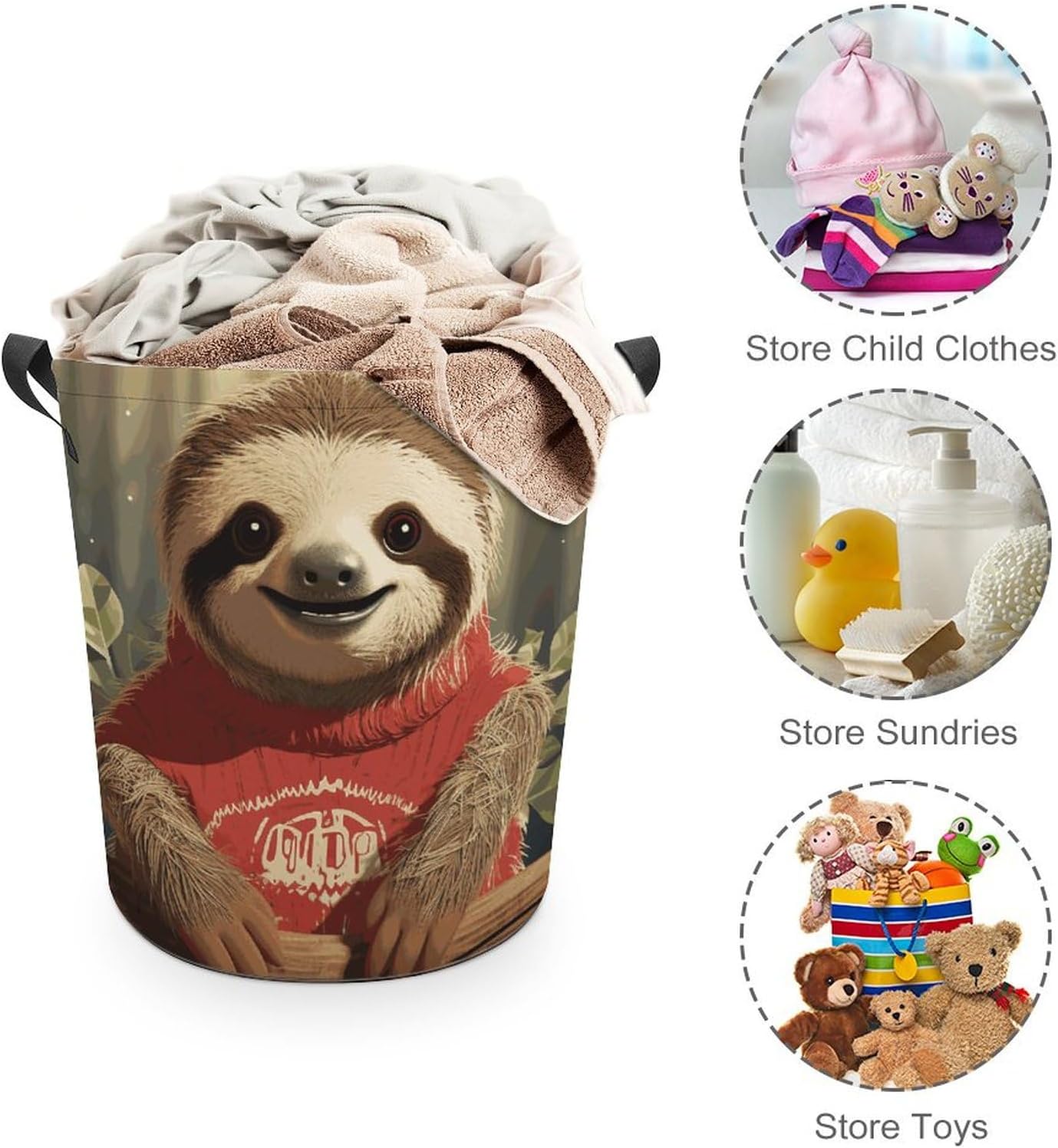 Cartoon Sloth Laundry Basket Foldable Oxford Cloth Laundry Hamper Tote Bag Clothes Toy Storage Bucket For Bathroom Laundry Bedroom 44x35cm image 3