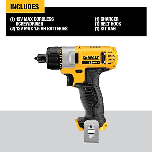 Miniatura 2 de DEWALT 12V MAX Cordless Screwdriver, 1/4-Inch Hex Chuck, 1-Inch Bit Tips, Electric (DCF610S2)