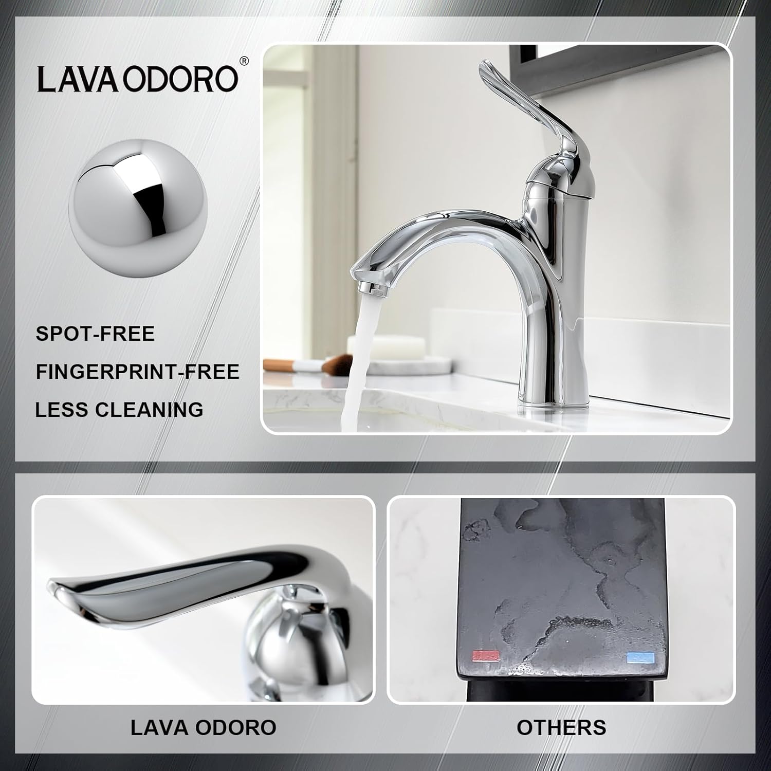 Chrome Bathroom Faucet Single Hole, Lava Odoro Single Handle Bathroom Sink Faucet, Chrome Vanity Faucet with Pop up Drain Assembly, Deck Plate Included, BF290-C