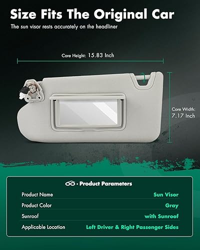 Miniatura 52 de SCITOO Visera solar para automóvil con espejo apto para 2010-2015 para CX-9 gris con techo solar (lado izquierdo del conductor)
