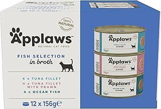 Applaws 100% Natural Wet Cat Food, Multipack Fish Selection in Broth 156 g Tin (Pack of 12)
