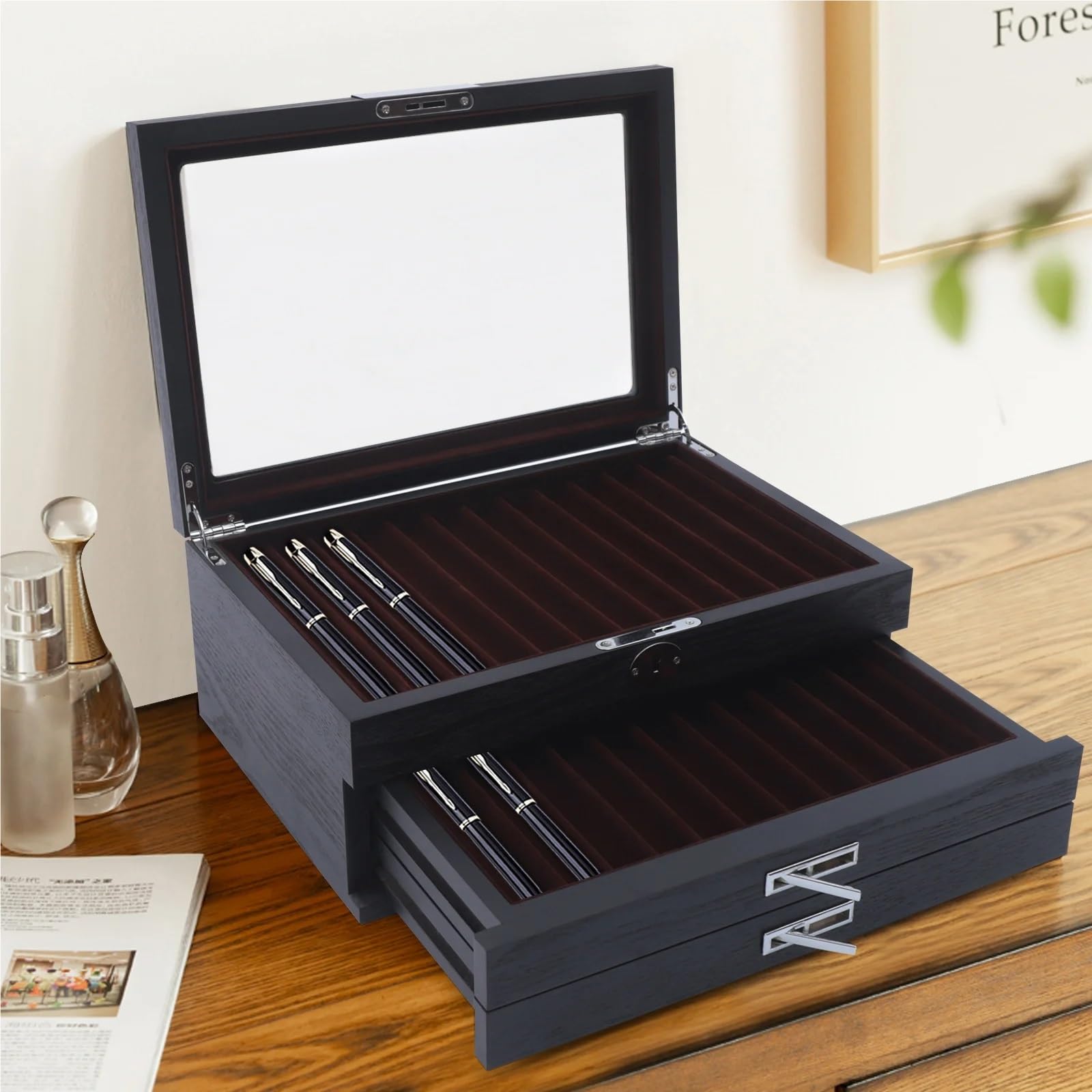 Amazon.co.jp: ペンディスプレイケース 木製ペンディスプレイボックス