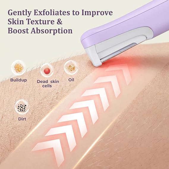 Dermaplane Razor for Women Face、WLU 充電式フェイスダーマプレーニングツール – ピーチファズ、フェイシャルヘア&角質除去、LEDライト付きソニックテクノロジー、3スピード&10ブレードパープル