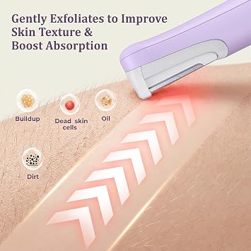 Dermaplane Razor for Women Face、WLU 充電式フェイスダーマプレーニングツール – ピーチファズ、フェイシャルヘア&角質除去、LEDライト付きソニックテクノロジー、3スピード&10ブレードパープル